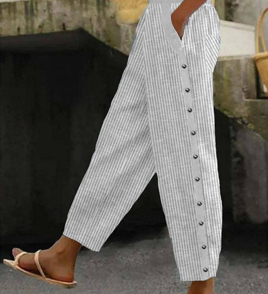 Linaya - Pantalon Rayé Boutonné